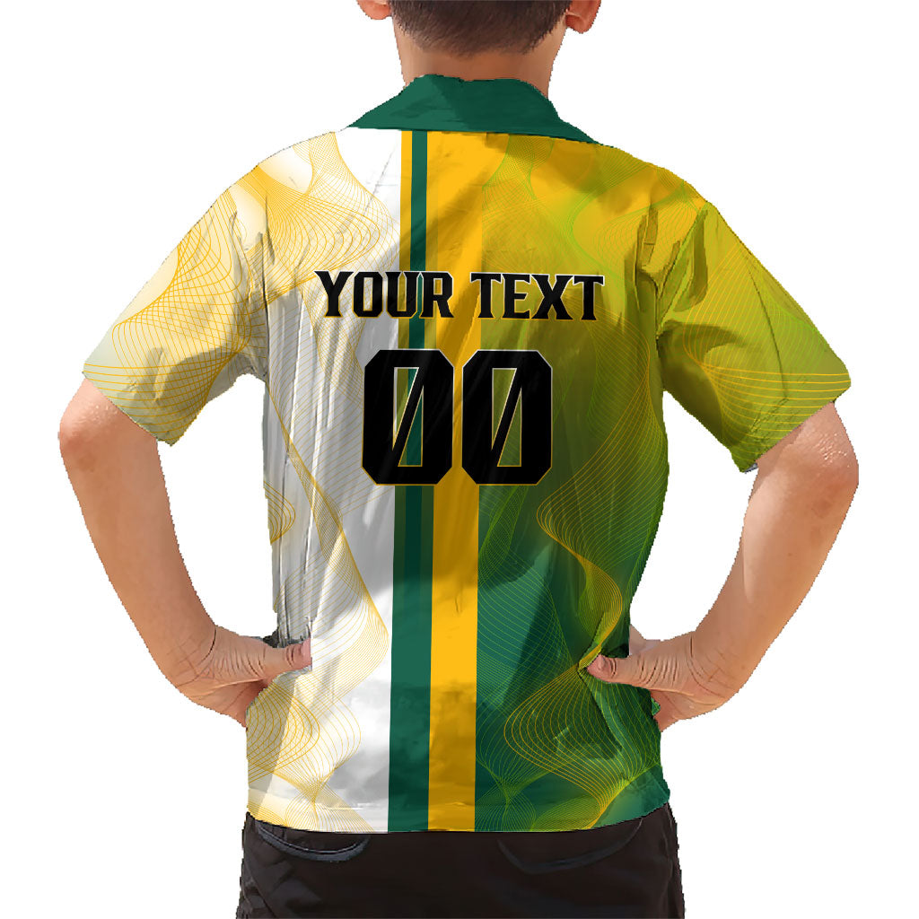 Personalized Australia Soccer Kangaroo Hawaiian Shirt World Football Mascot Green Gold Abstract Wave