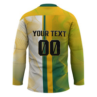 Personalized Australia Soccer Kangaroo Hockey Jersey World Football Mascot Green Gold Abstract Wave