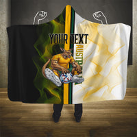 Personalized Australia Soccer Kangaroo Hooded Blanket World Football Mascot Green Gold Abstract Wave