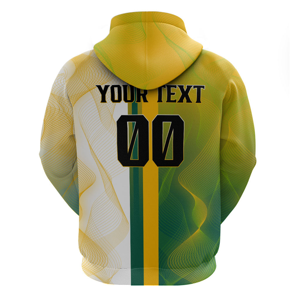 Personalized Australia Soccer Kangaroo Hoodie World Football Mascot Green Gold Abstract Wave