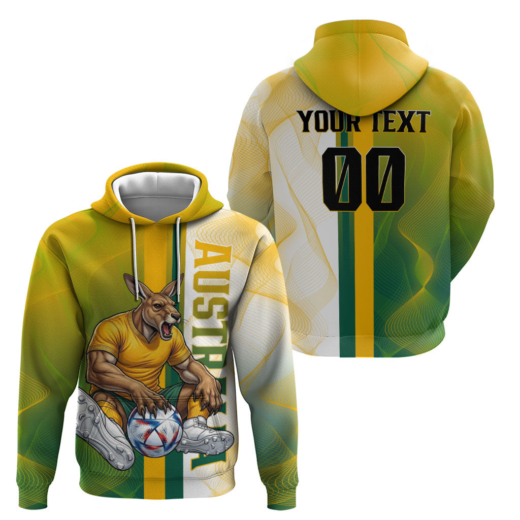 Personalized Australia Soccer Kangaroo Hoodie World Football Mascot Green Gold Abstract Wave