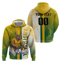 Personalized Australia Soccer Kangaroo Hoodie World Football Mascot Green Gold Abstract Wave