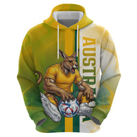Personalized Australia Soccer Kangaroo Hoodie World Football Mascot Green Gold Abstract Wave
