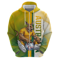 Personalized Australia Soccer Kangaroo Hoodie World Football Mascot Green Gold Abstract Wave
