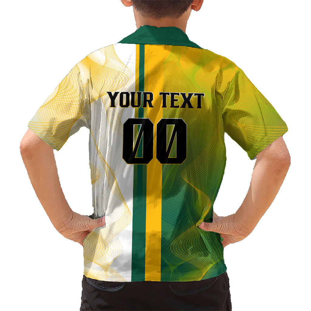 Personalized Australia Soccer Kangaroo Kid Hawaiian Shirt World Football Mascot Green Gold Abstract Wave