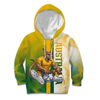 Personalized Australia Soccer Kangaroo Kid Hoodie World Football Mascot Green Gold Abstract Wave