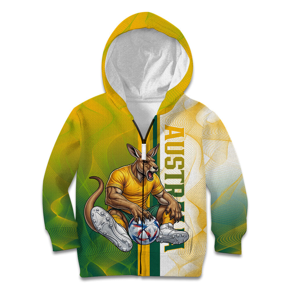 Personalized Australia Soccer Kangaroo Kid Hoodie World Football Mascot Green Gold Abstract Wave