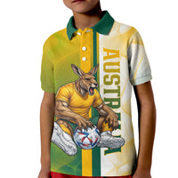 Personalized Australia Soccer Kangaroo Kid Polo Shirt World Football Mascot Green Gold Abstract Wave