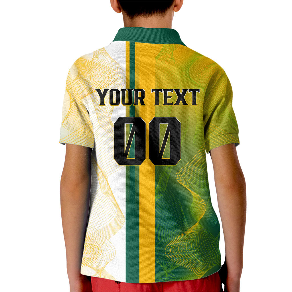 Personalized Australia Soccer Kangaroo Kid Polo Shirt World Football Mascot Green Gold Abstract Wave