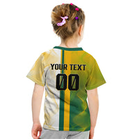 Personalized Australia Soccer Kangaroo Kid T Shirt World Football Mascot Green Gold Abstract Wave