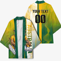 Personalized Australia Soccer Kangaroo Kimono World Football Mascot Green Gold Abstract Wave