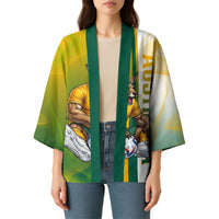 Personalized Australia Soccer Kangaroo Kimono World Football Mascot Green Gold Abstract Wave