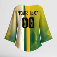 Personalized Australia Soccer Kangaroo Kimono Sleeve Blouse World Football Mascot Green Gold Abstract Wave