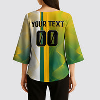 Personalized Australia Soccer Kangaroo Kimono Sleeve Blouse World Football Mascot Green Gold Abstract Wave