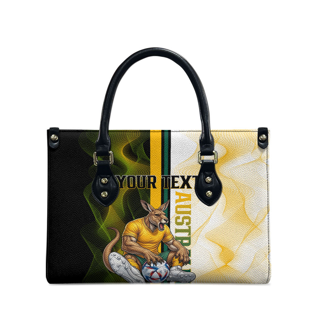 Personalized Australia Soccer Kangaroo Leather Bag World Football Mascot Green Gold Abstract Wave