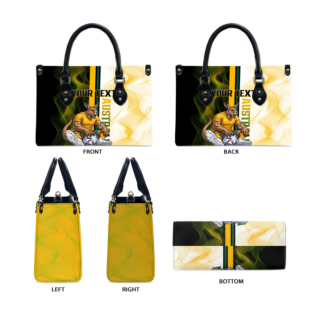 Personalized Australia Soccer Kangaroo Leather Bag World Football Mascot Green Gold Abstract Wave