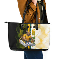 Personalized Australia Soccer Kangaroo Leather Tote Bag World Football Mascot Green Gold Abstract Wave