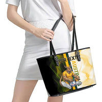 Personalized Australia Soccer Kangaroo Leather Tote Bag World Football Mascot Green Gold Abstract Wave