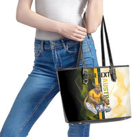 Personalized Australia Soccer Kangaroo Leather Tote Bag World Football Mascot Green Gold Abstract Wave