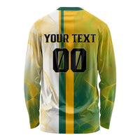 Personalized Australia Soccer Kangaroo Long Sleeve Shirt World Football Mascot Green Gold Abstract Wave