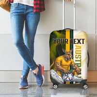 Personalized Australia Soccer Kangaroo Luggage Cover World Football Mascot Green Gold Abstract Wave