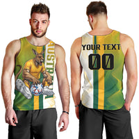 Personalized Australia Soccer Kangaroo Men Tank Top World Football Mascot Green Gold Abstract Wave
