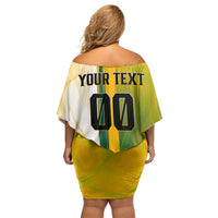 Personalized Australia Soccer Kangaroo Off Shoulder Short Dress World Football Mascot Green Gold Abstract Wave