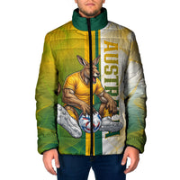 Personalized Australia Soccer Kangaroo Padded Jacket World Football Mascot Green Gold Abstract Wave
