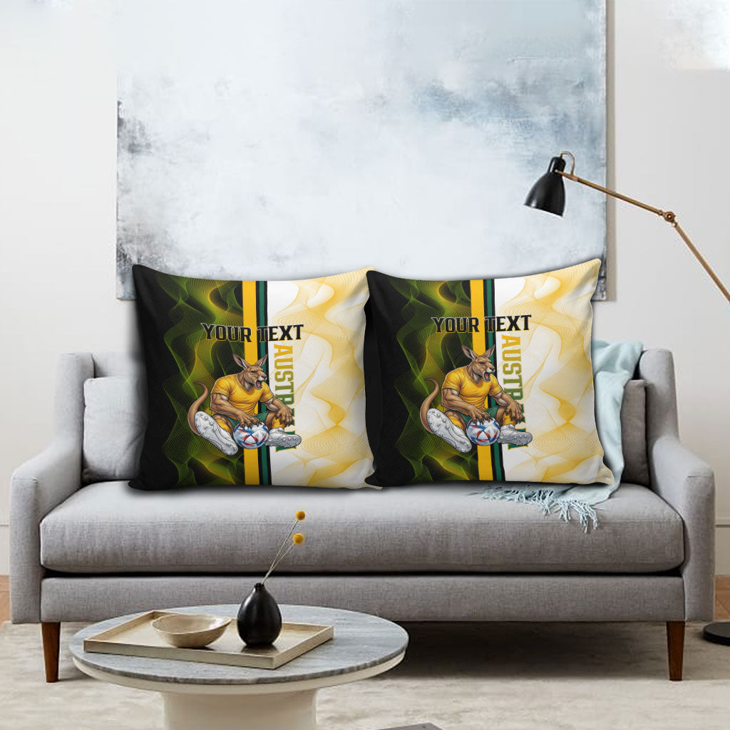 Personalized Australia Soccer Kangaroo Pillow Cover World Football Mascot Green Gold Abstract Wave