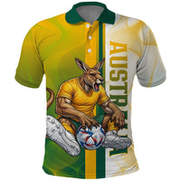 Personalized Australia Soccer Kangaroo Polo Shirt World Football Mascot Green Gold Abstract Wave