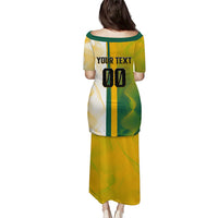Personalized Australia Soccer Kangaroo Puletasi World Football Mascot Green Gold Abstract Wave