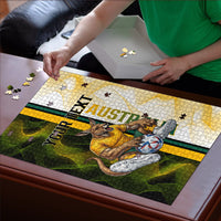 Personalized Australia Soccer Kangaroo Puzzle World Football Mascot Green Gold Abstract Wave