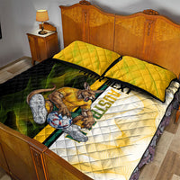 Personalized Australia Soccer Kangaroo Quilt Bed Set World Football Mascot Green Gold Abstract Wave