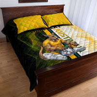 Personalized Australia Soccer Kangaroo Quilt Bed Set World Football Mascot Green Gold Abstract Wave