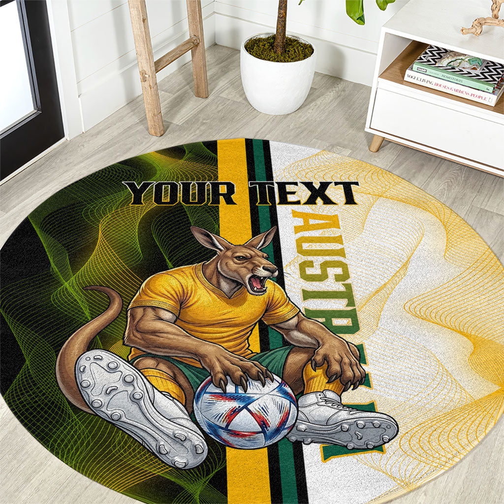 Personalized Australia Soccer Kangaroo Round Carpet World Football Mascot Green Gold Abstract Wave