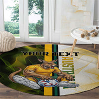 Personalized Australia Soccer Kangaroo Round Carpet World Football Mascot Green Gold Abstract Wave