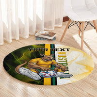 Personalized Australia Soccer Kangaroo Round Carpet World Football Mascot Green Gold Abstract Wave