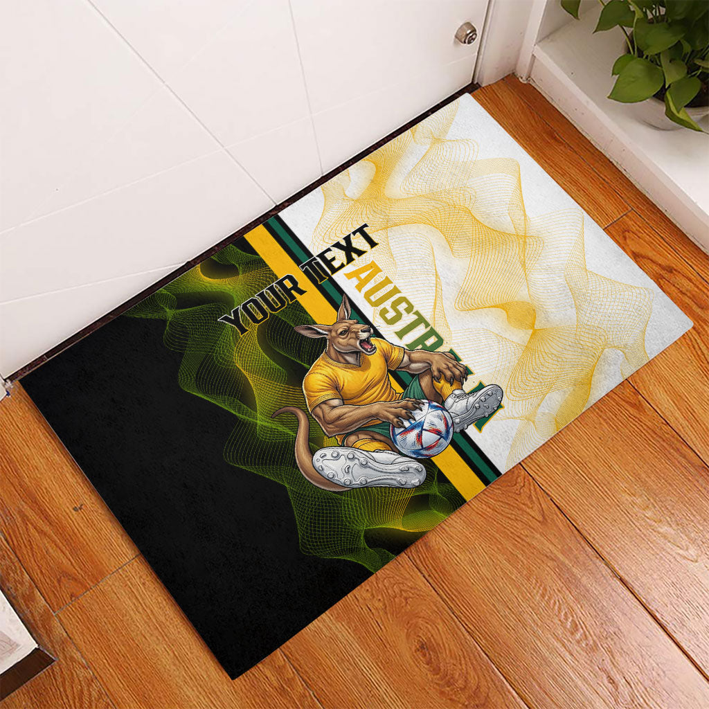 Personalized Australia Soccer Kangaroo Rubber Doormat World Football Mascot Green Gold Abstract Wave