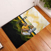 Personalized Australia Soccer Kangaroo Rubber Doormat World Football Mascot Green Gold Abstract Wave