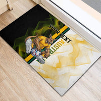 Personalized Australia Soccer Kangaroo Rubber Doormat World Football Mascot Green Gold Abstract Wave