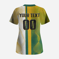Personalized Australia Soccer Kangaroo Scrub Top World Football Mascot Green Gold Abstract Wave
