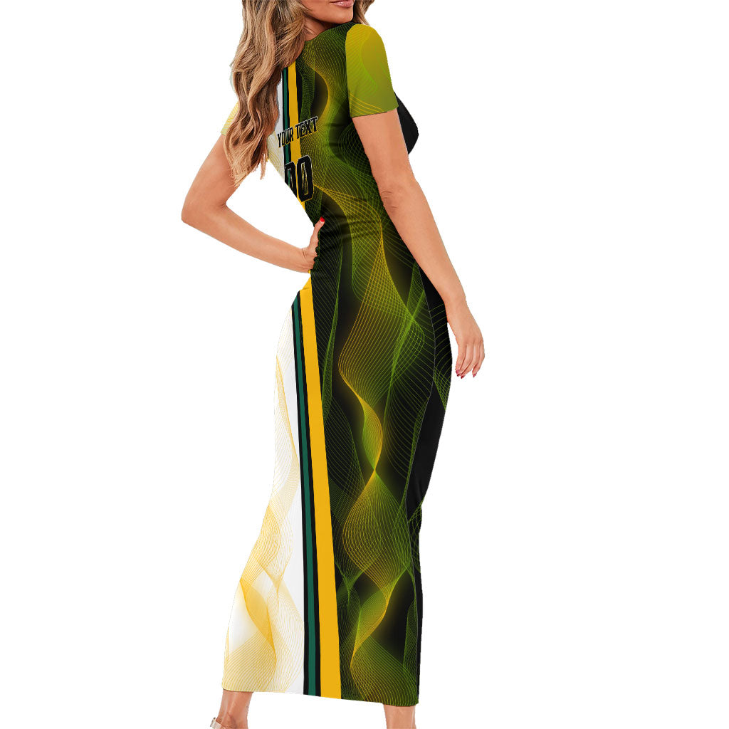 Personalized Australia Soccer Kangaroo Short Sleeve Bodycon Dress World Football Mascot Green Gold Abstract Wave