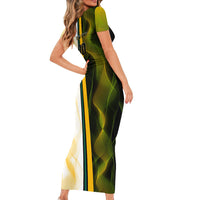 Personalized Australia Soccer Kangaroo Short Sleeve Bodycon Dress World Football Mascot Green Gold Abstract Wave
