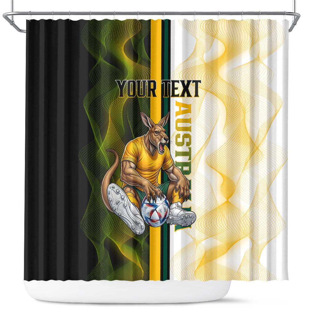 Personalized Australia Soccer Kangaroo Shower Curtain World Football Mascot Green Gold Abstract Wave