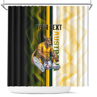 Personalized Australia Soccer Kangaroo Shower Curtain World Football Mascot Green Gold Abstract Wave