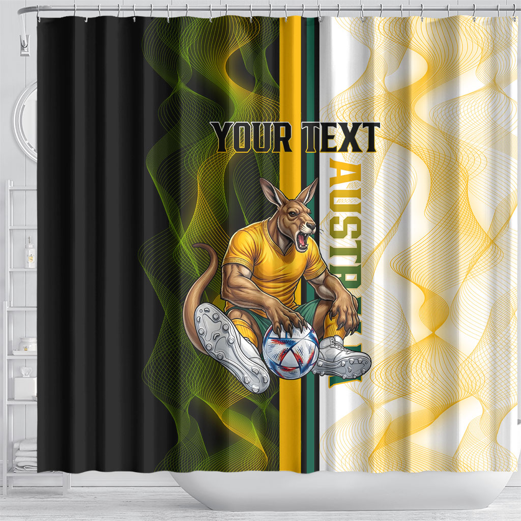 Personalized Australia Soccer Kangaroo Shower Curtain World Football Mascot Green Gold Abstract Wave