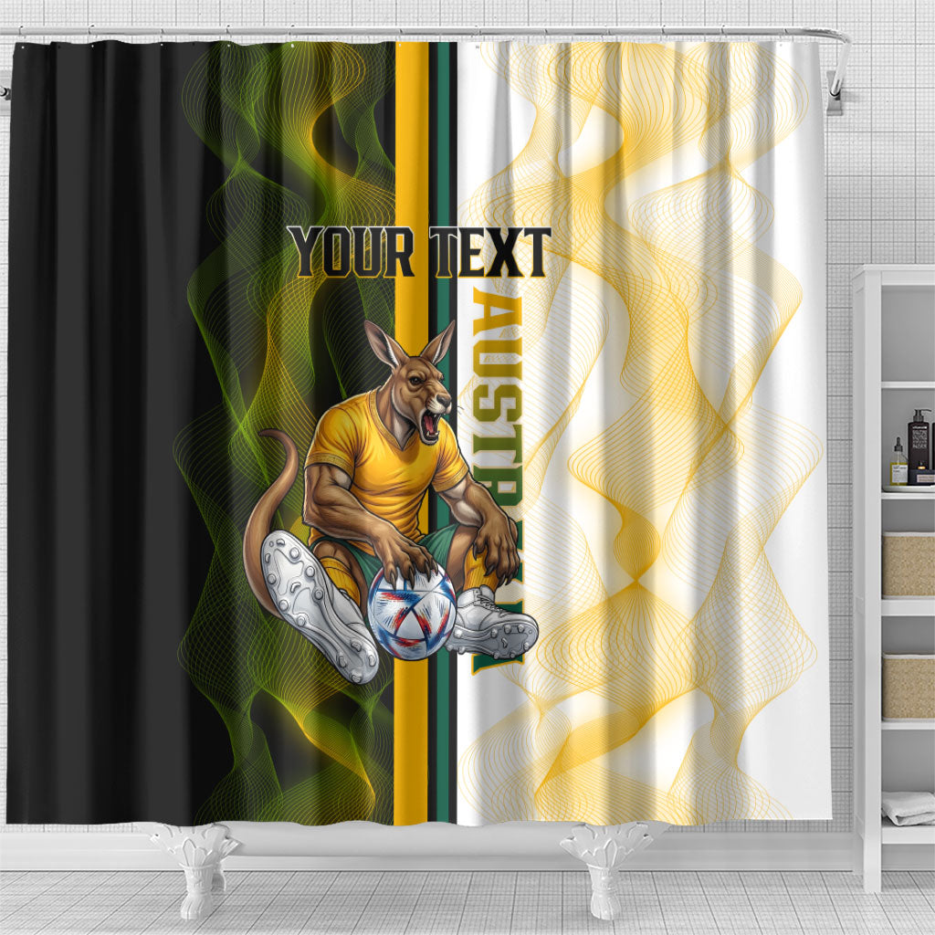 Personalized Australia Soccer Kangaroo Shower Curtain World Football Mascot Green Gold Abstract Wave