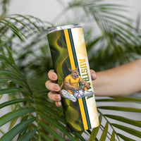 Personalized Australia Soccer Kangaroo Skinny Tumbler World Football Mascot Green Gold Abstract Wave