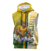 Personalized Australia Soccer Kangaroo Sleeveless Hoodie World Football Mascot Green Gold Abstract Wave