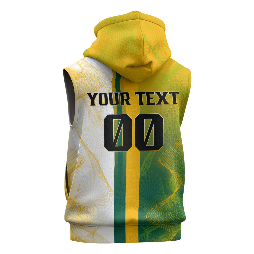 Personalized Australia Soccer Kangaroo Sleeveless Hoodie World Football Mascot Green Gold Abstract Wave